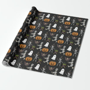 Papel De Regalo Fantasma de Halloween y patrón de calabaza
