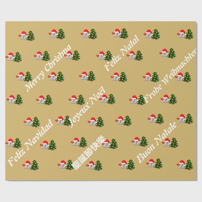 Papel De Regalo Fantasma de whatsapp Feliz  Navidad varios idiomas (Superficie plana)