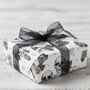 Papel De Regalo Fantasma Floral blanca y negra Halloween
