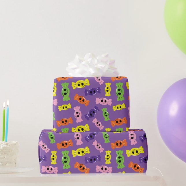 Papel De Regalo Fantasma Halloween Coloridos caramelos Purple Seam (Regalos de fiesta)