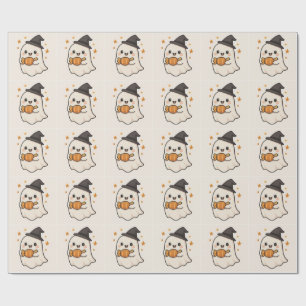 Papel De Regalo Fantasma Kawaii con dulce de Halloween