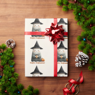 Papel De Regalo Fantasma lindo con café Halloween