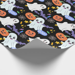 Papel De Regalo Fantasma lindo con calabazas Halloween