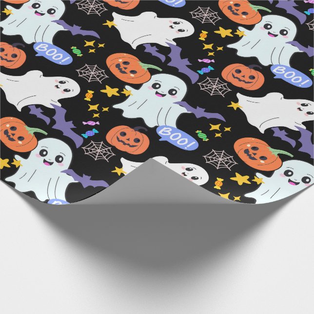 Papel De Regalo Fantasma lindo con calabazas Halloween (Esquina)