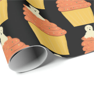 Papel De Regalo Fantasma Lindo de Halloween en Cupcakes