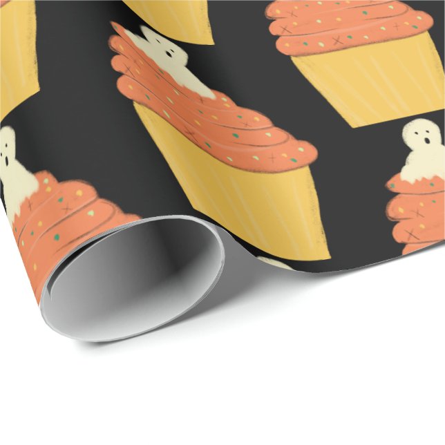 Papel De Regalo Fantasma Lindo de Halloween en Cupcakes (Esquina del rollo)