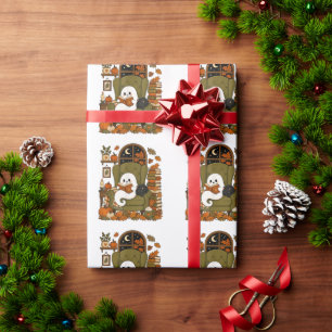 Papel De Regalo Fantasma Lindo Leyendo Libro Gato Negro Otoño Cala