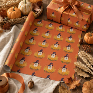 Papel De Regalo Fantasma Lindo y Espeluznante y Corona de Calabaza