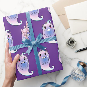 Papel de regalo fantasma morado lindo de Halloween