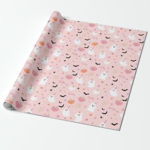 Papel De Regalo Fantasma Rosa De Halloween Con Nombre Personalizad