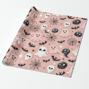 Papel De Regalo Fantasma rosa y patrón sin foco de Halloween
