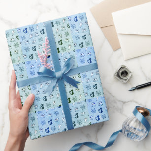 Papel De Regalo Fantasma, telarañas y gatos negros azul