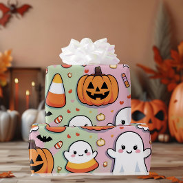 Papel De Regalo Fantasma y calabaza rosa de Halloween