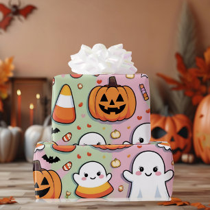 Papel De Regalo Fantasma y calabaza rosa de Halloween