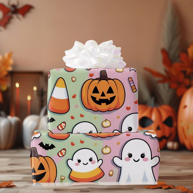 Papel De Regalo Fantasma y calabaza rosa de Halloween (Subido por el creador)
