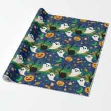 Fantasma y Calabazas, Azul con Patrón Verde