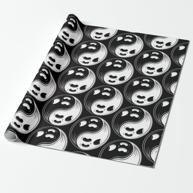 Papel De Regalo Fantasma Yin Yang Negro y Blanco (Desenrollado)