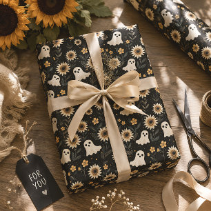 Papel De Regalo Fantasmagórico Halloween de fantasmas y girasoles