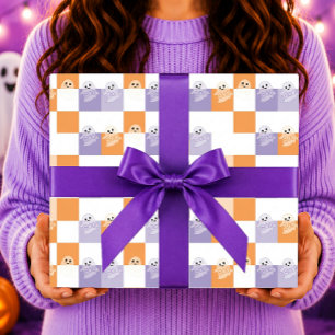 Papel De Regalo Fantasmagóricos Morados Naranjas a Cuadros