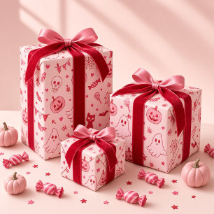 Papel De Regalo Fantasmales Rosadas Rojas Espeluznantes y Divertid