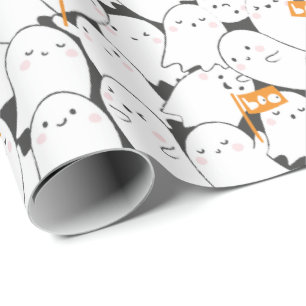 Papel De Regalo Fantasmas adorables con banderas de Boo