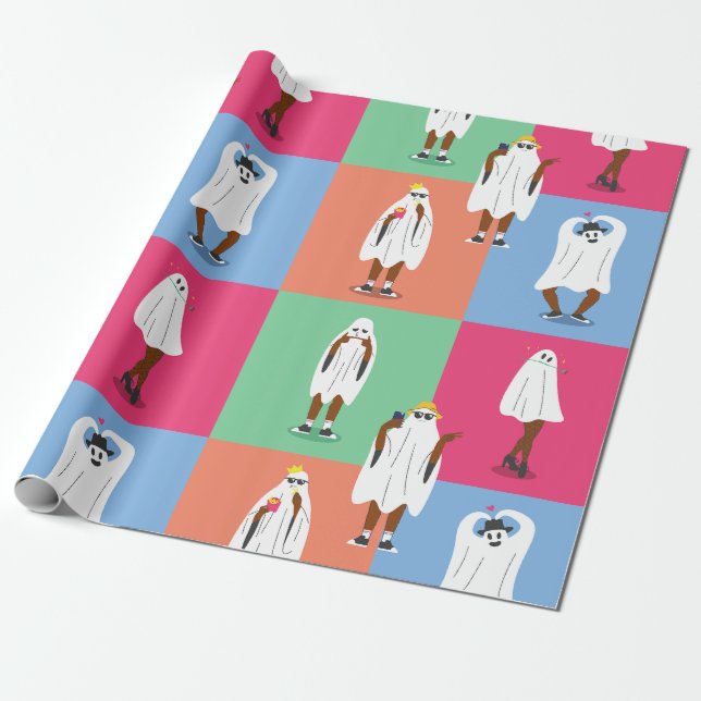 Papel De Regalo fantasmas africanos halloween colorblock ghouls di (Desenrollado)