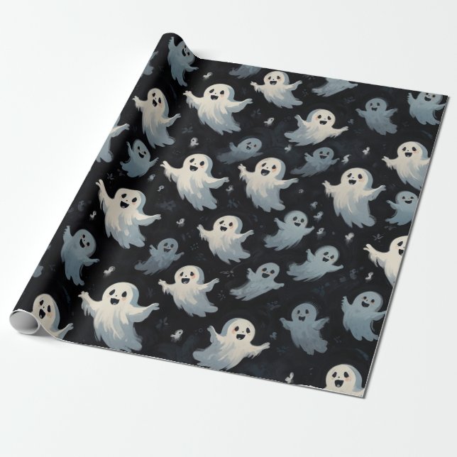 Papel De Regalo Fantasmas amables | Decoración de Halloween (Desenrollado)