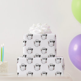 Papel De Regalo Fantasmas Blancos y Gatos Negros Halloween Blanco