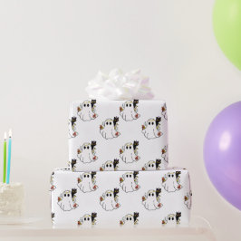 Papel De Regalo Fantasmas Blancos y Gatos Negros Halloween Blanco
