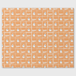 Papel De Regalo Fantasmas Booo Naranja Patrón de Halloween en Cuad