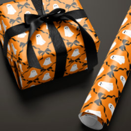 Papel De Regalo Fantasmas cortos y arcos negros en Halloween Naran