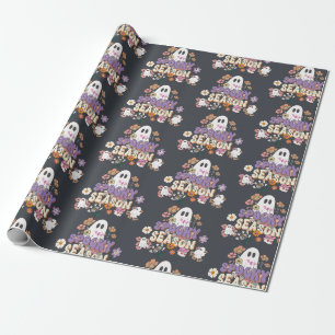 Papel De Regalo Fantasmas cutáneos y flores cuádruples Groovy Blac