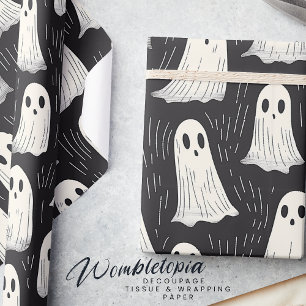 Papel De Regalo Fantasmas de época espeluznantes, Halloween blanco