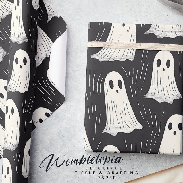 Papel De Regalo Fantasmas de época espeluznantes, Halloween blanco (Subido por el creador)