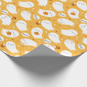 Papel De Regalo Fantasmas de Halloween cortos con calabazas en el