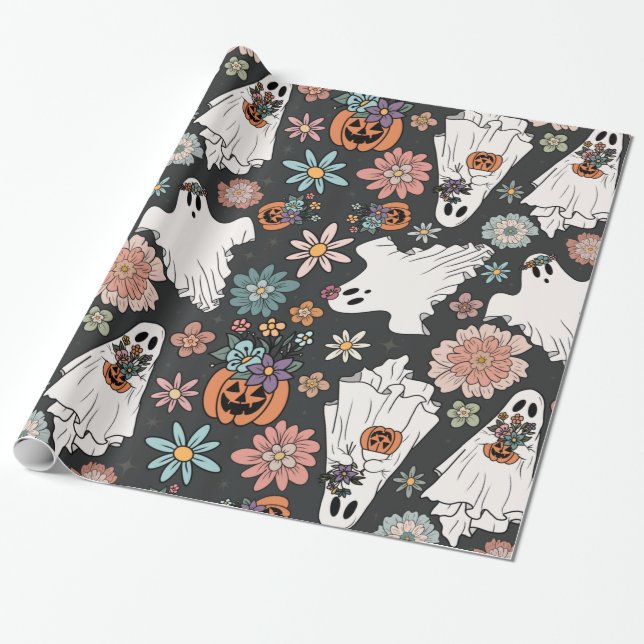 Papel De Regalo Fantasmas de Halloween en BohoWeen (Desenrollado)
