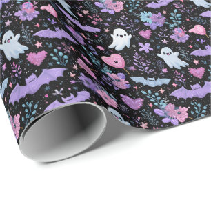 Papel De Regalo Fantasmas de Halloween rosa y morado dulce
