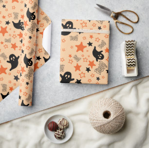 Papel De Regalo Fantasmas espeluznantes y estrellas Halloween sin