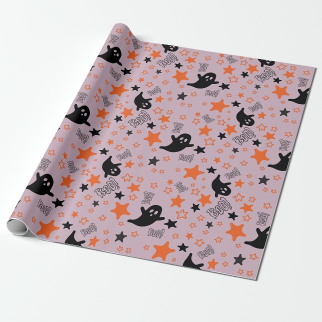 Papel De Regalo Fantasmas, estrellas y boo sin inconveniente envue (Desenrollado)
