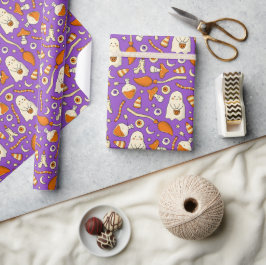 Papel De Regalo Fantasmas lindos Halloween Elegante naranja morado