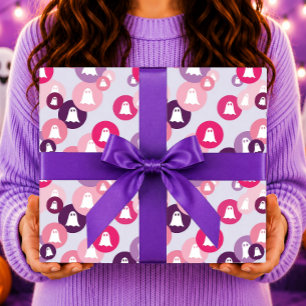 Papel De Regalo Fantasmas Rosa Circulo Purpura Halloween