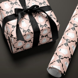 Papel De Regalo Fantasmas rosados y arcos negros Halloween