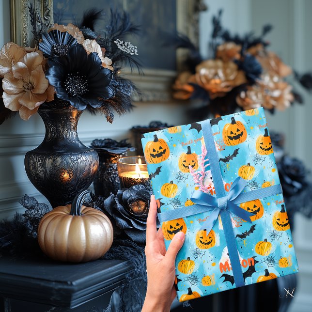 Papel De Regalo Fantasmas y calabazas de Halloween personalizados (Subido por el creador)