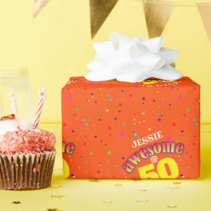 Papel De Regalo FANTÁSTICO CUMPLEAÑOS 50 Naranjas