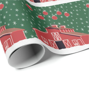 Papel De Regalo Farm Ranch Western Red Barn Holiday