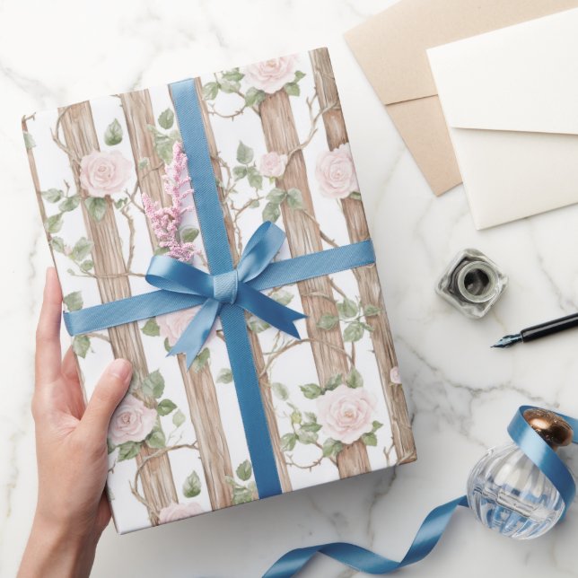 Papel De Regalo Farm Wood Pink Floral Country Cumpleaños (Regalar)