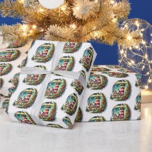 Papel De Regalo Faro de Navidad festivo con baldosas