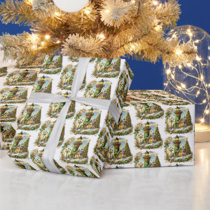 Papel De Regalo Faro de Navidad festivo en baldosas