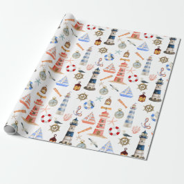 Papel De Regalo Faro de Navidades costeros