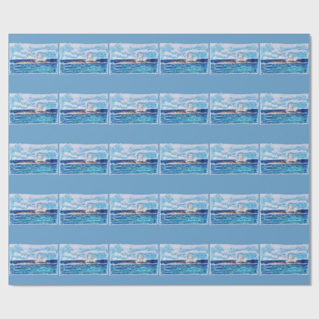 Papel De Regalo Faro en Azul (Superficie plana)